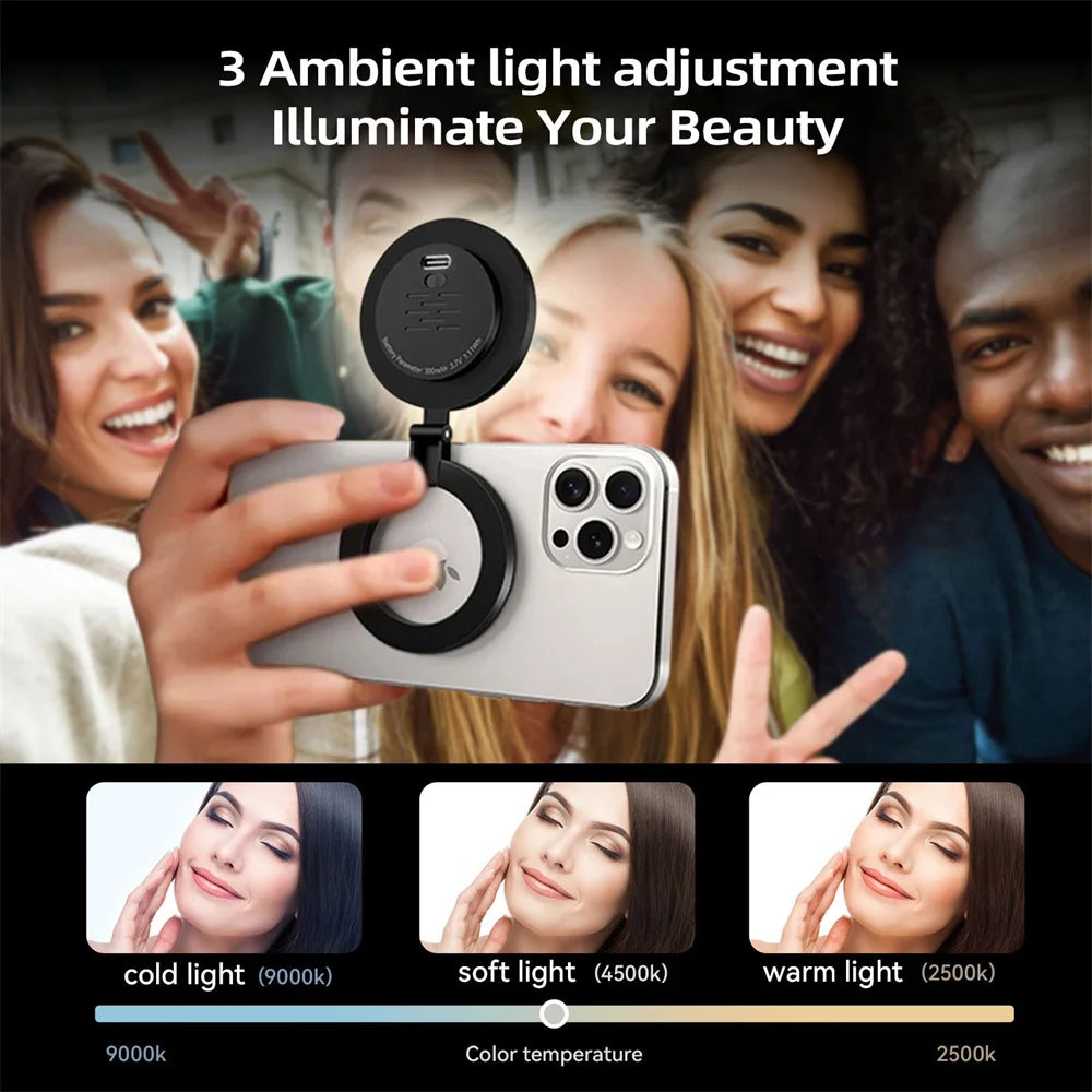 2025 New Smartphone Magnetic Fill Light Mini Selfie Light 3 Modes Adjustable Brightness for Iphone XIAOMI HUAWEI SAMSUNG Phone