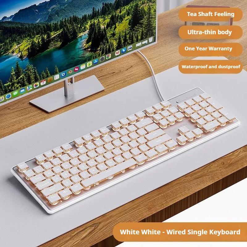 EWEADN V3 Gaming USB only Wired film Keyboard, 104 Keys Full Size All-Metal Panel, for Games and Office, Desktop, Laptop
