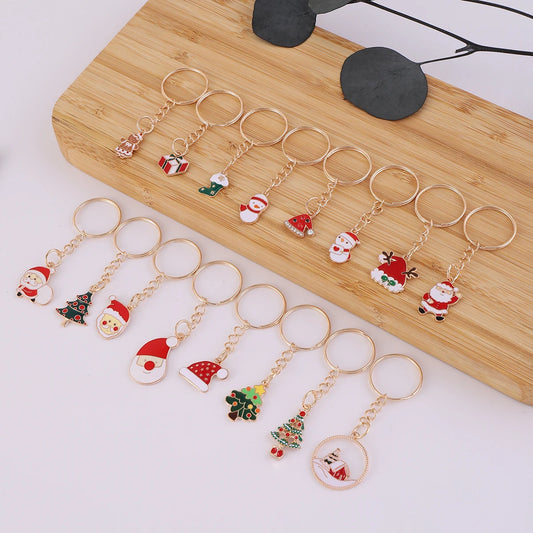 16Pcs Cartoons Father Christmas Gifts Metal Keyring Ornament purse Bag Christmas Gifts keychain for Christmas Party Gift