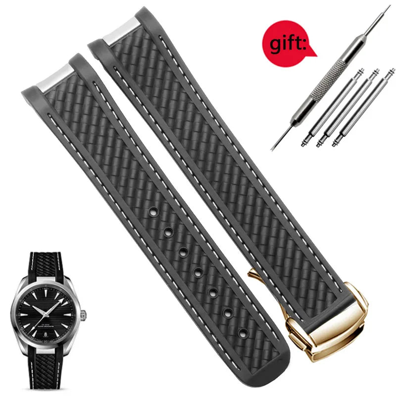 Rubber Watchband For Omega AT150 Seamaster 300 AQUA TERRA Diving watches straps Black Blue Silicone Watch Strap 20mm bracelet