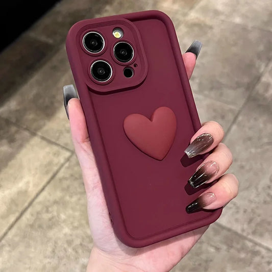 new wine red love liquid silicon case for iphone 16 15 14 13 12 11 pro max plus x xs xr Camera protection soft back cover coffee