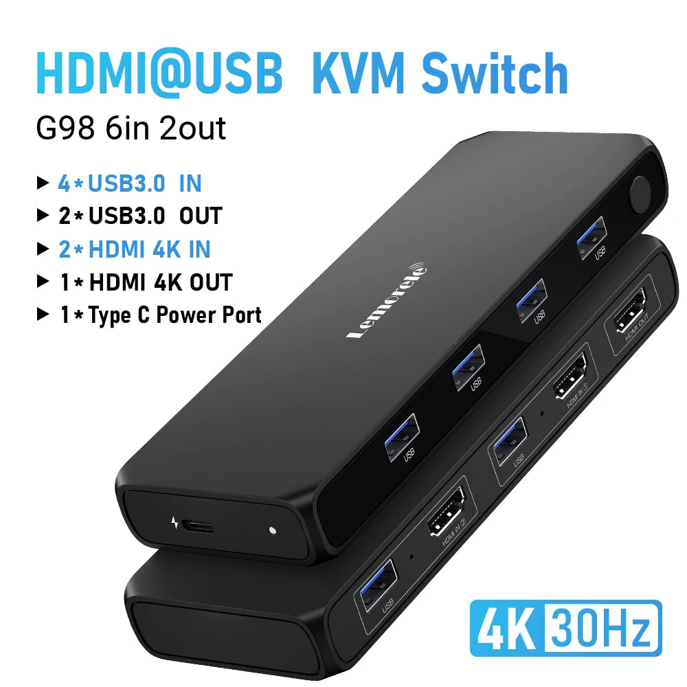 Lemorele USB KVM Switch Adapter USB 3.0 Switcher 2 Input 4 Output USB Switch KVM Switcher Printer Sharer For Computer Keyboard