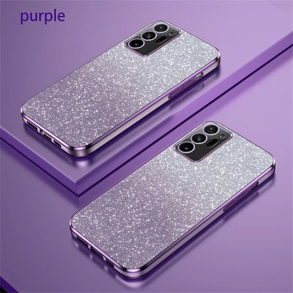 Luxury Gradient Glitter Plating Case For Samsung Galaxy S24 S22 S21 S23 Ultra FE Note 20 10 S10 S20 Plus Silicon Protect Cover