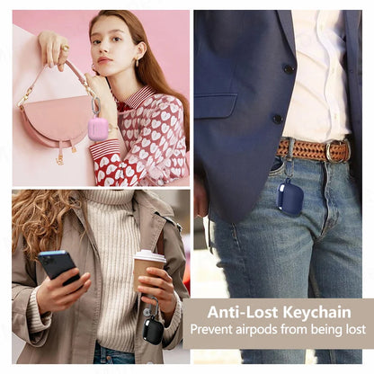 for 2024 AirPods 4 earbuds Solid color Earphone Protector cases with keychain liquid silicone soft for New AirPods 4 ANC Cases