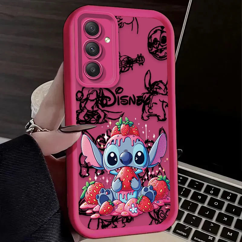 Cute Disney Stitch Strawberry Phone Case For Samsung Galaxy A14 A15 5G S21 S22 S23 S24 5G FE Plus Ultra A25 A35 A52 A53 A54 A55