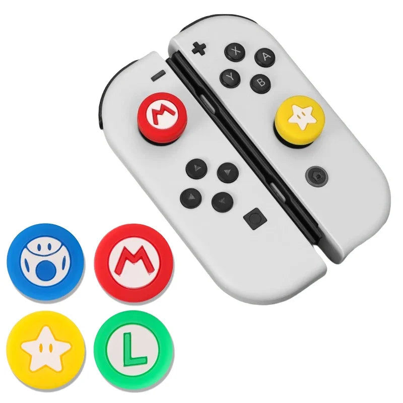 4pcs Super Mario Silicone Thumb Stick Grip for Nintendo Switch Ns Oled Joystick Controller Cover Protective Case Accessories
