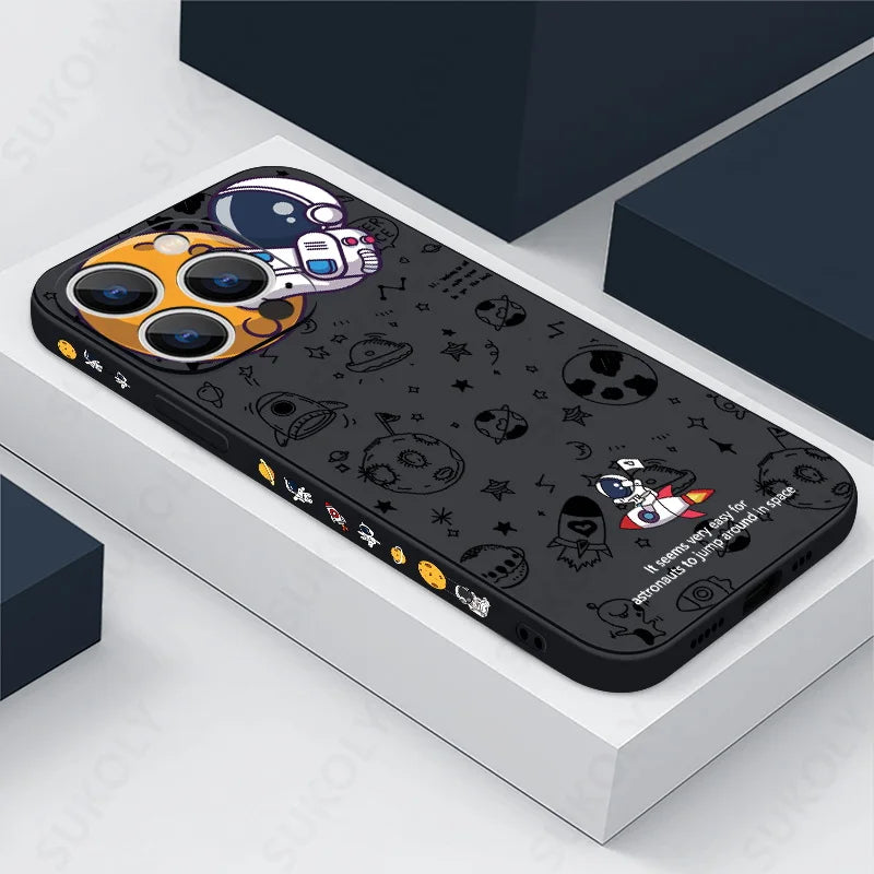 Cartoon Astronaut Pattern Case For iPhone 16 15 14 Pro Max 11 12 Shockproof Silicone Soft Phone Cover For iPhone 13 14 15 16 Pro