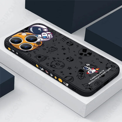 Cartoon Astronaut Pattern Case For iPhone 16 15 14 Pro Max 11 12 Shockproof Silicone Soft Phone Cover For iPhone 13 14 15 16 Pro