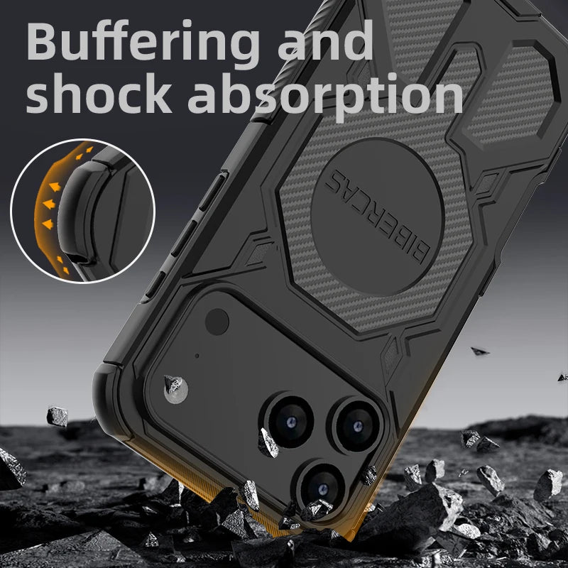 Military Armor Phone Case For iPhone 17 16 15 14 13 Pro Max 17Air 16E Magnetic Wireless Charging Anti-Drop Protective Cover