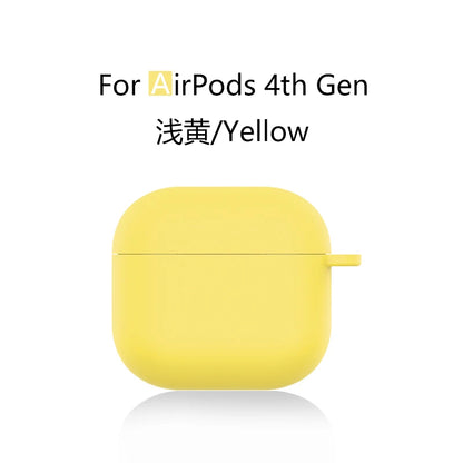 for 2024 AirPods 4 earbuds Solid color Earphone Protector cases with keychain liquid silicone soft for New AirPods 4 ANC Cases
