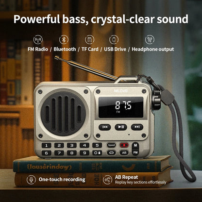 MLOVE BV800P Portable Bluetooth Speaker with FM Radio, MP3 Player, USB/TF Card, AUX & Antenna – All-in-One Audio for On-the-Go