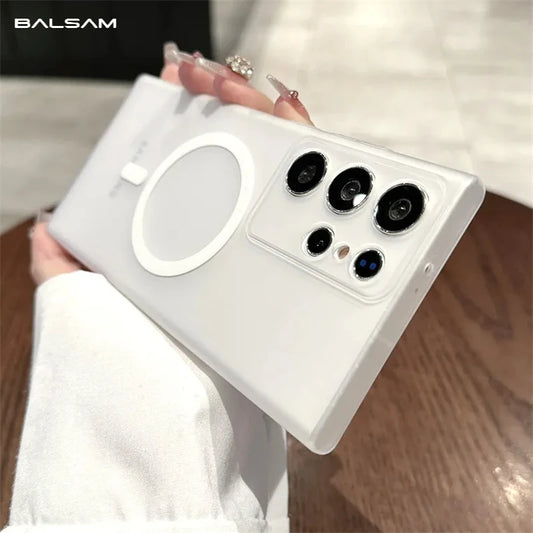 For Magsafe Ultra-Thin Matte Clear Case For Samsung S25 S24 S23 S22 Ultra Plus Magnetic Wireless Charging Hard Translucent Cover