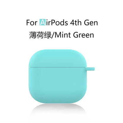 for 2024 AirPods 4 earbuds Solid color Earphone Protector cases with keychain liquid silicone soft for New AirPods 4 ANC Cases