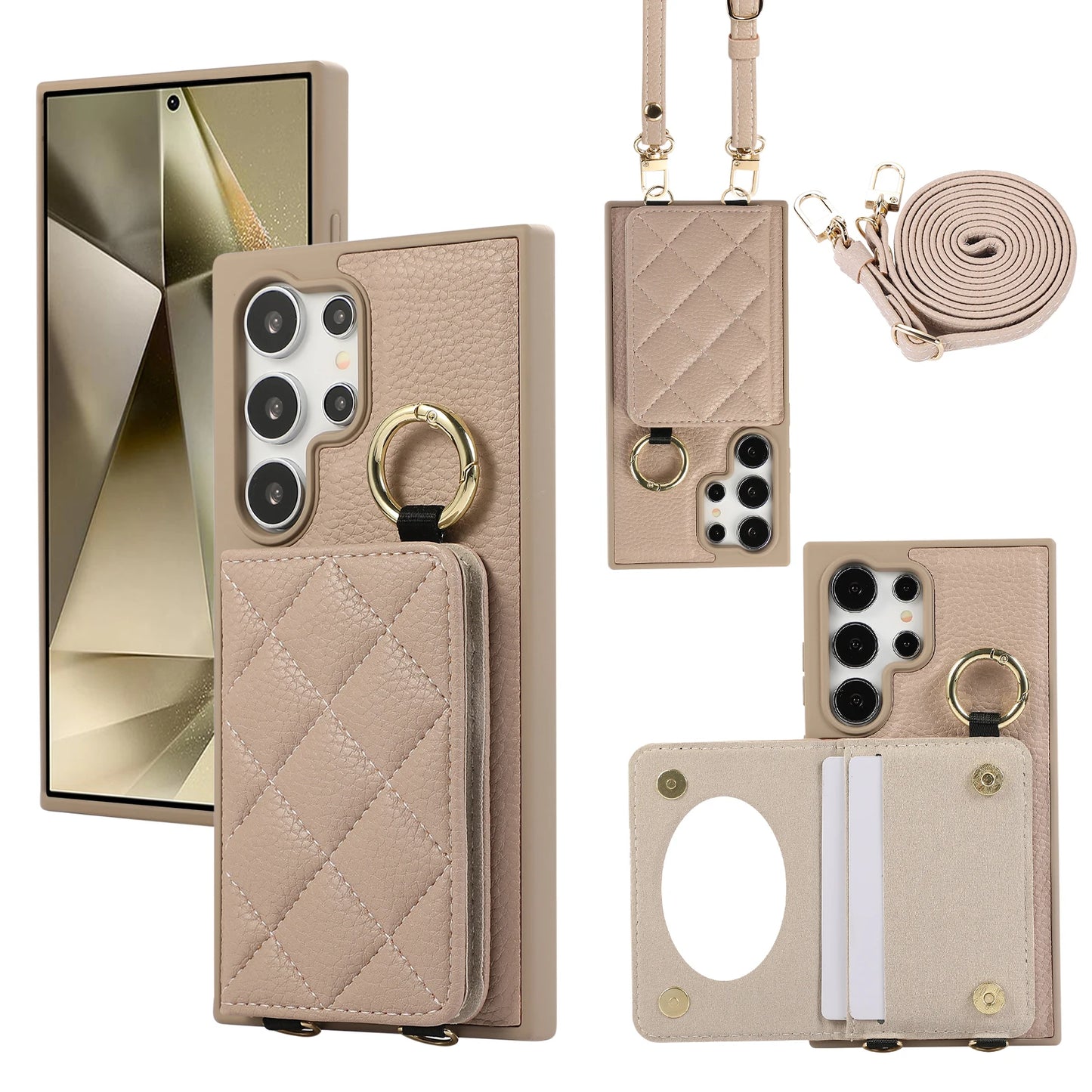 Crossbody Leather Phone Case for Samsung Galaxy S25 Ultra S24 FE S23 S22 Plus Mirror Wallet with Card Holder Protective Cover