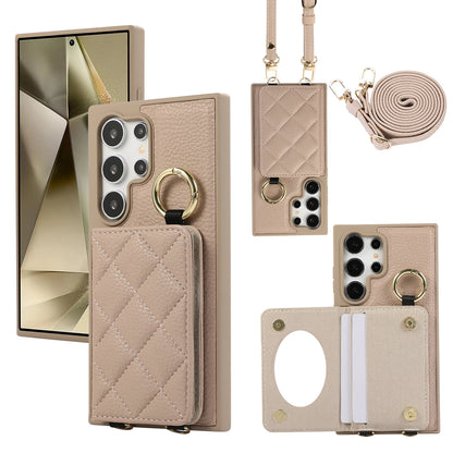 Crossbody Leather Phone Case for Samsung Galaxy S25 Ultra S24 FE S23 S22 Plus Mirror Wallet with Card Holder Protective Cover