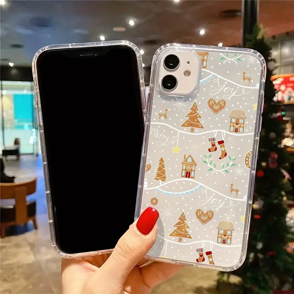Cute Christmas Tree Gingerbread Aesthetic Transparent Phone Case for iPhone 17 16 11 XR 13 15 14 12 Pro Max XS XR 7 8 Plus Cover