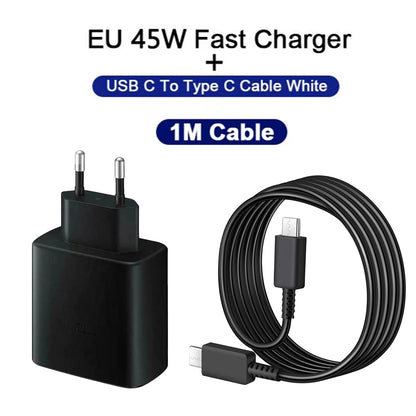 PD Charger 45W for Samsung Galaxy S23 S22 Fast Charging High Speed Type C Mobile Phone Adapter for IPhone Xiaomi