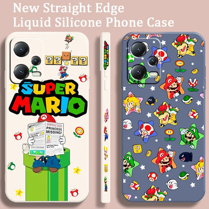 S-Super M-Marios B-Bros Cute Liquid Left Rope For Xiaomi Redmi Note 13 12 12S 12R 11 11T 11S 10 10S Pro Plus 5G TPU Phone Case