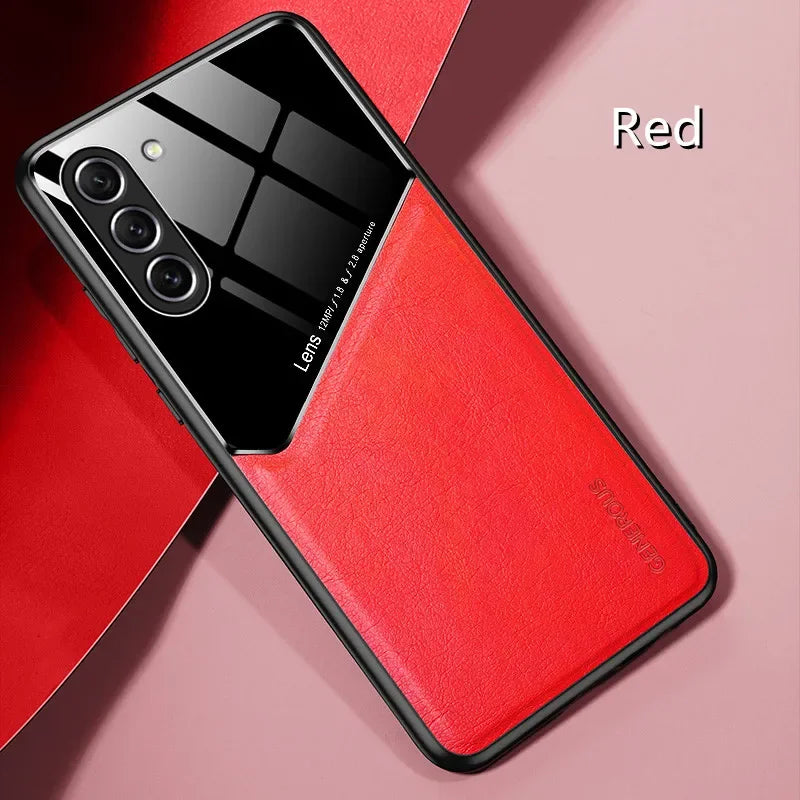 For Samsung Galaxy S25 S24 S23 Plus Cover TPU Leather Car Magnetic Holder Galaxy S22 S21 S20 Ultra FE S10 Plus Case Frame Coqu