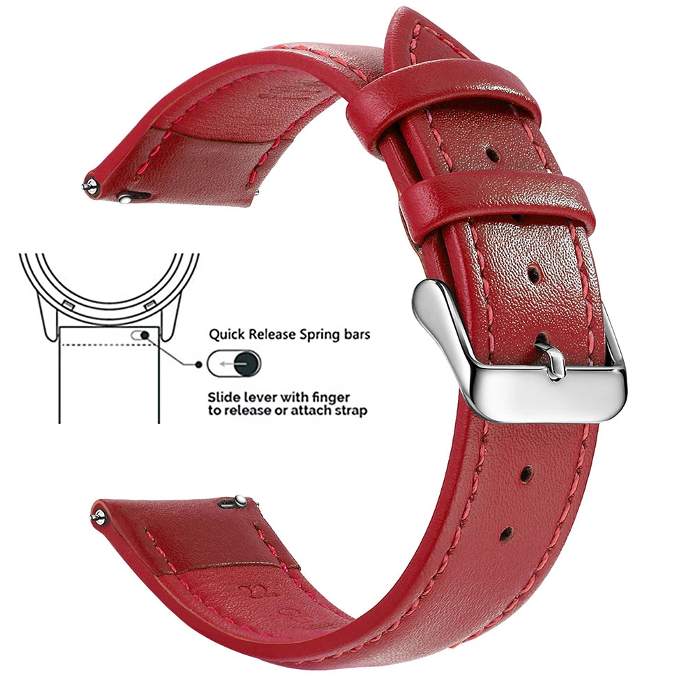 Top Grain Genuine Leather Watch Band, Quick Release 12/14/16/18/19/20/21/22/24 mm Watch Straps, Replacement Bands for Men Women