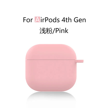 for 2024 AirPods 4 earbuds Solid color Earphone Protector cases with keychain liquid silicone soft for New AirPods 4 ANC Cases