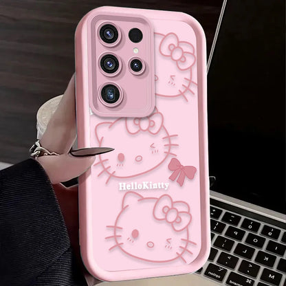 Pink Line Hello Kitty Case For Samsung Galaxy S23 S24 S25 Ultra S22 S21 Plus FE A56 A36 A26 A16 A06 A15 A25 A35 A55 5G Soft Etui