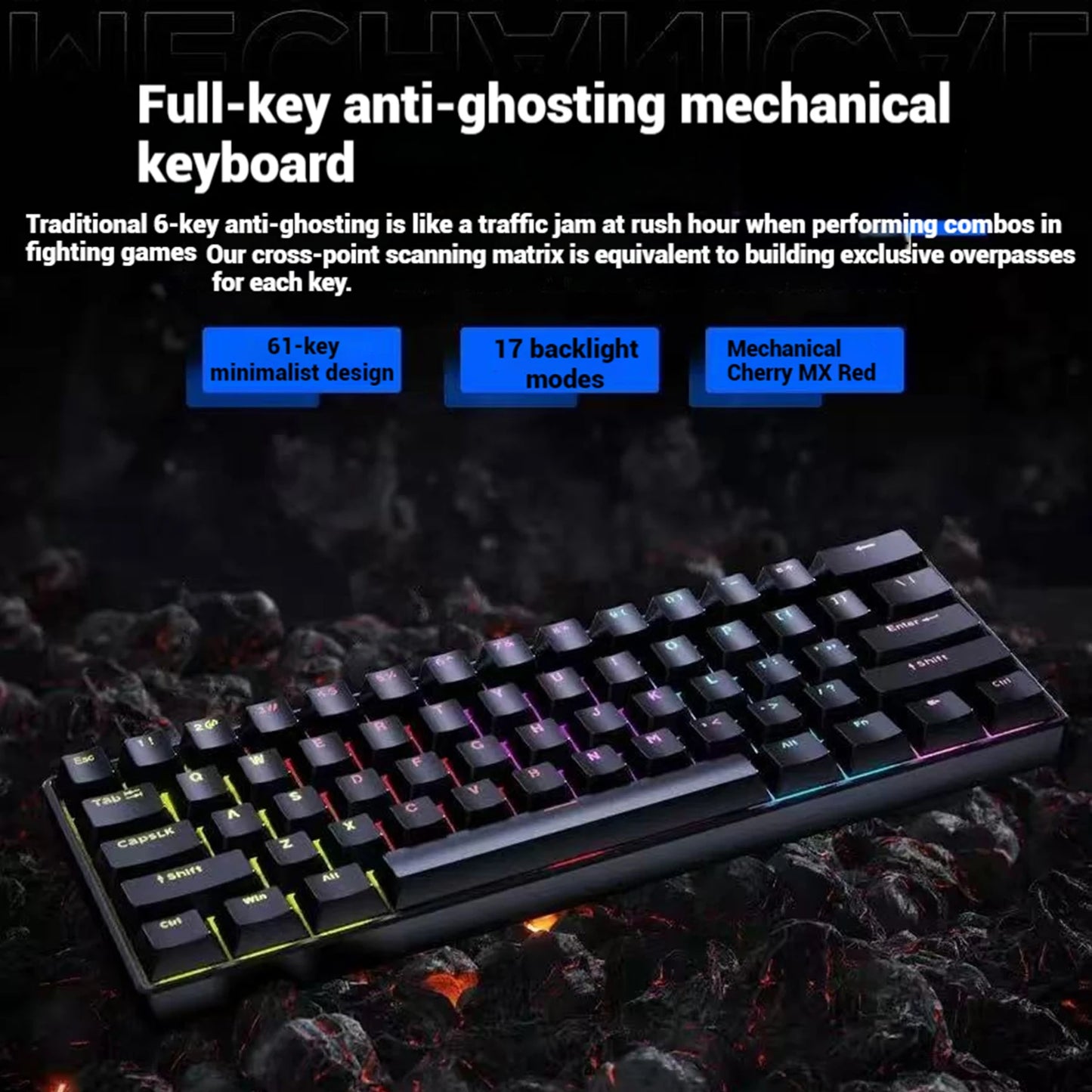2026 New USB Gaming Mechanical Mini Keyboard Red Switch RGB Backlit 61 Keys Wired Feel for Game/Office