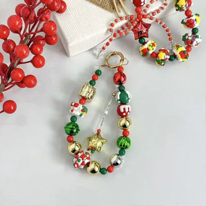 Christmas Mobile Phone Lanyard Cake Hand-painted Creative Beaded Mobile Phone Chain Car Keychain Pendant Earphone Accessories