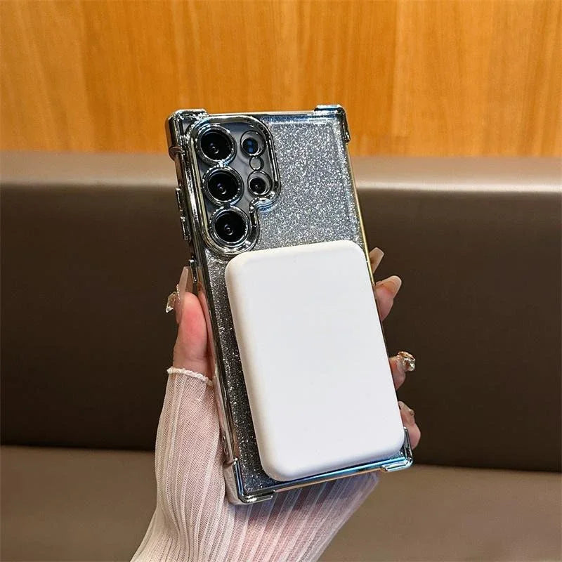 Luxury Magsafe Holde Glitter Case for Samsung Galaxy A24 A55 5G A53 A54 S24 Ultra S23 FE S22 S21 S20 Plus Shockproof Clear Cover