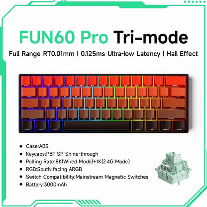 MONSGEEK FUN60 PRO&MAX HE Machanical Keyboard Magnetic Switch 60% Wireless Gaming Keyboard Rapid Trigger 8K ARGB Custom Keyboard