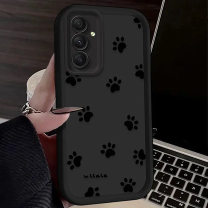 Cute Line Cat Dog Footprint Phone Case For Samsung Galaxy A14 A15 5G S21 S22 S23 S24 5G FE Plus Ultra A25 A35 A52 A53 A54 A55 5G