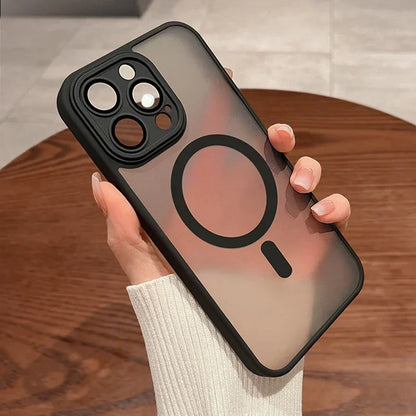 Luxury Armor Magnetic Matte Translucent Case For iPhone 16 15 14 Plus 13 12 11 Pro Max Case For Magsafe Wireless Charge Cover
