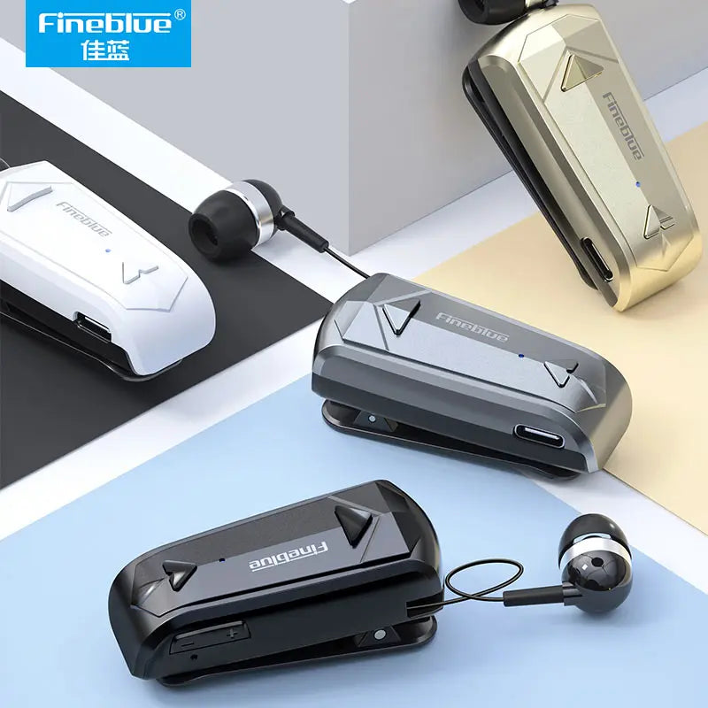 Fineblue F520 Bluetooth Earphones Wireless Headset Lotus One Ear Retractable Auricular Handsfree Headphone Lavalier Clip