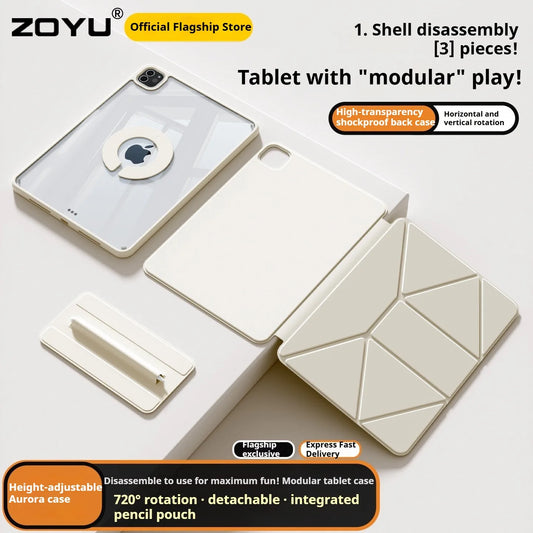 ZOYU for iPad 10/11th Increase Height Bracket Case, Magnetic Transparent Removable Cover iPad Pro 11 12.9 13 Air 4/5th mini 6/7