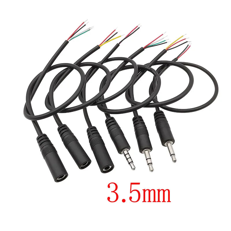 3Pcs 2.5mm/3.5mm Male Female 2/3/4Pole Mono/Stereo Aux Plug Jack Connector To Bare Wire End For DIY Audio Headphone Cable Repair