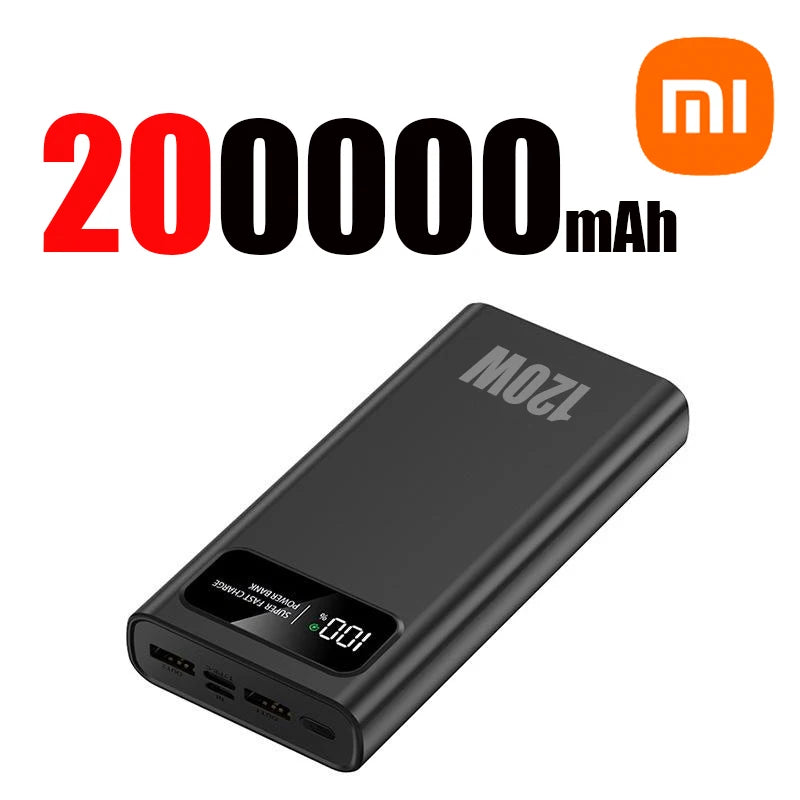 Xiaomi 120W Super Fast Charging 200000mAh High Capacity Power Bank Battery Digital Display Power Bank For Iphone Samsung Huawei