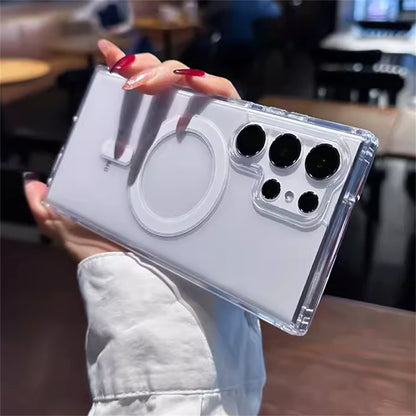 Luxury MagSafe Magnetic Wireless Charge Case For Samsung Galaxy S25 S24 S23 S21 FE S22 Plus Ultra Shockproof Clear Acrylic Cover