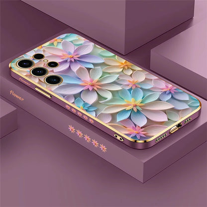 S25 Ultra Soft Silicone Case For Samsung Galaxy S22 S21 S25 Plus S24 FE S24 Plus Shockproof Flower Pattern Plating Cover