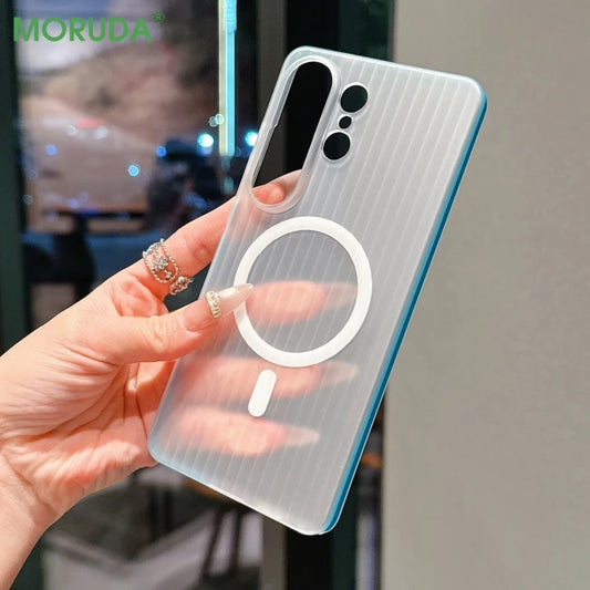 S26 Ultra Matte Clear Corrugated Magnetic Case for Samsung Galaxy S26 S25 S24 Ultra Plus Shockproof Wireless Charge Slim Cover