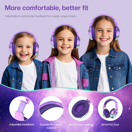 Gradient Kids Bluetooth Headphones Over Ear Girls Wireless Headphones With Mic Foldable Lightweight Headset Forfor School Travel