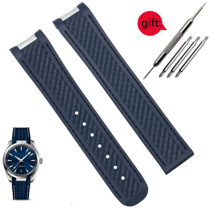 Rubber Watchband For Omega AT150 Seamaster 300 AQUA TERRA Diving watches straps Black Blue Silicone Watch Strap 20mm bracelet