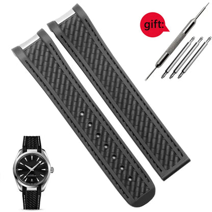 Rubber Watchband For Omega AT150 Seamaster 300 AQUA TERRA Diving watches straps Black Blue Silicone Watch Strap 20mm bracelet