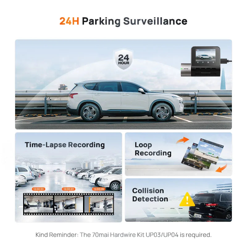 70mai Dash Cam A510 1944P HDR GPS ADAS 4G Connectivity 70mai 4G Front Cam A510 Car DVR 24H Parking Support Rear Cam