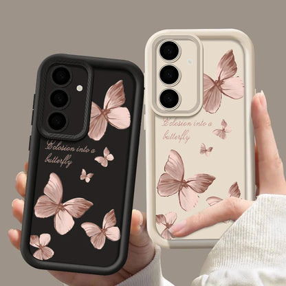 Gold Butterfly Soft TPU Case For Samsung Galaxy A55 A54 A15 A56 A16 A35 A53 A25 5G S25 S24 S23 S22 Ultra Plus S23 FE Phone Cover