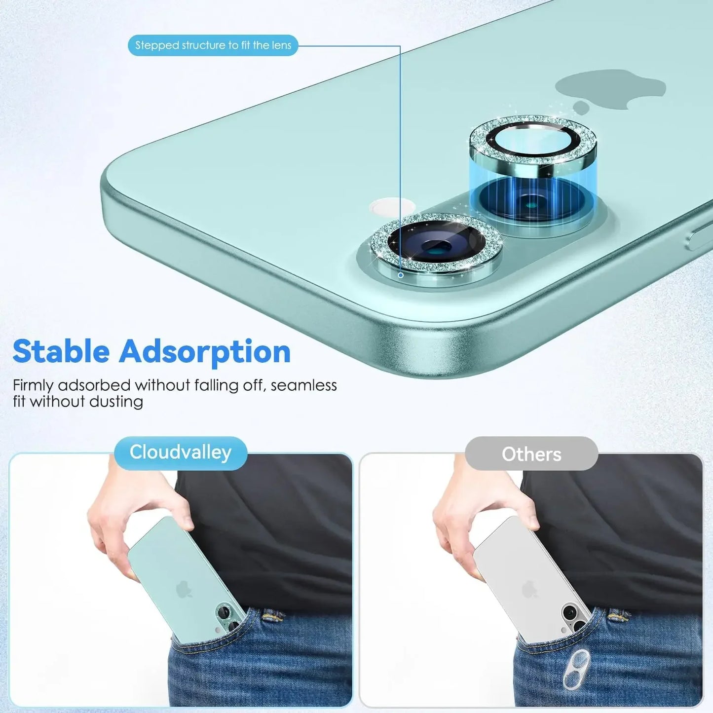 2-3Pcs For IPhone 16 15 14Pro Max Camera Lens Protector [Glitter Decoration] Ultra-HD Tempered Glass Cover Protective Ring