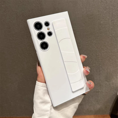 Luxury Ultra-Thin Matte Elastic Silicone Wrist Strap Shockproof Case For Samsung S25 Edge S24 S23 Ultra Plus PC Hard Clear Cover