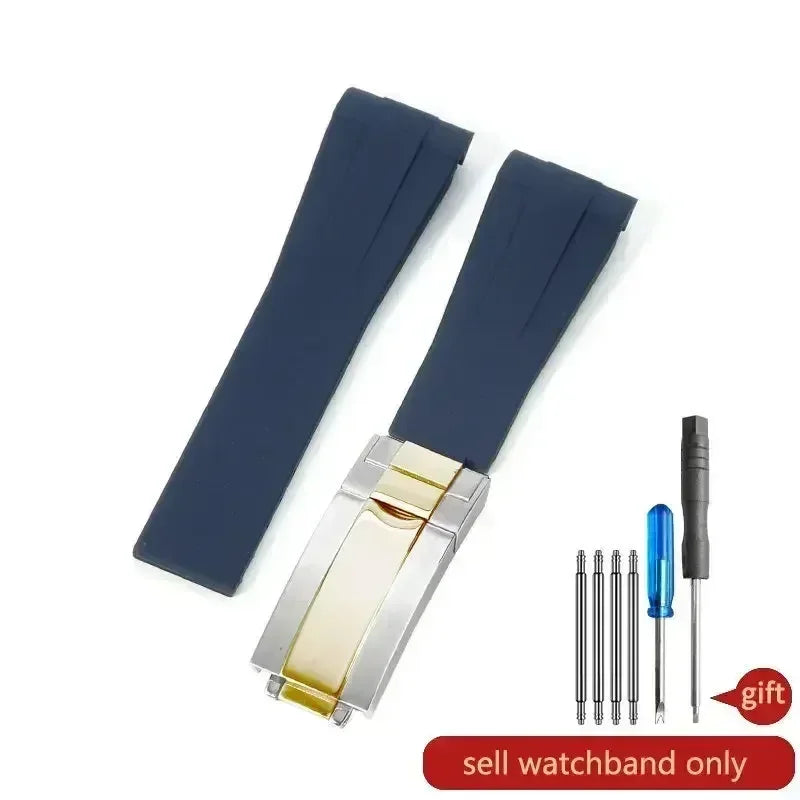 High Quality Black Green Red Blue White Colored Style Silicone Watchband Curved Interface for Rolex Datejust Submariner Strap