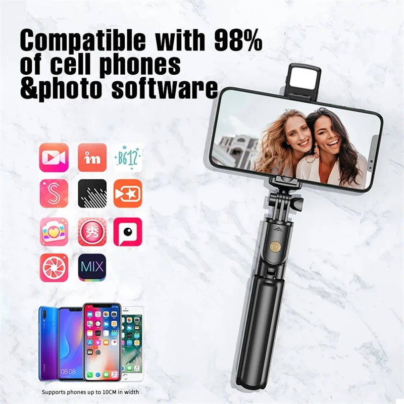 Selfie Stick Wireless Tripod Stand with Light Bluetooth Remote Extendable Tripod for iPhone Mobile Phone Live Streaming
