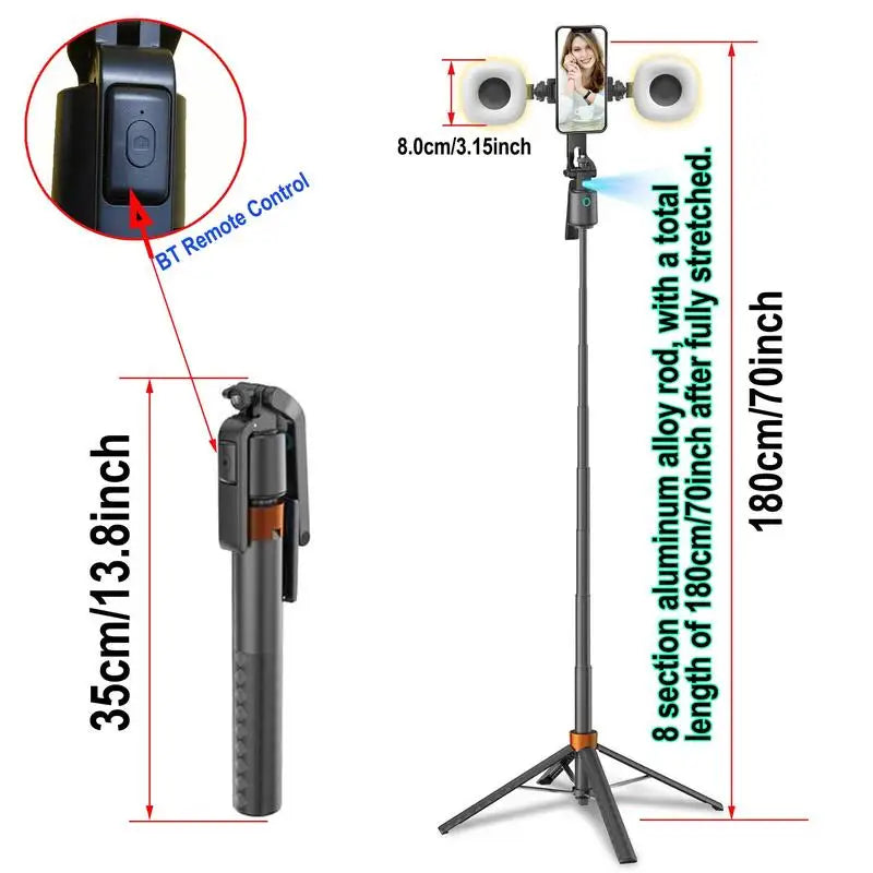 360°Rotatable Selfie Stick Tripod Rechargeable Smart Face Tracking Tripod with 2 Fill Light Phone Holder for Live Streaming Vlog