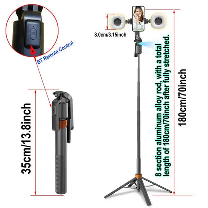 360°Rotatable Selfie Stick Tripod Rechargeable Smart Face Tracking Tripod with 2 Fill Light Phone Holder for Live Streaming Vlog